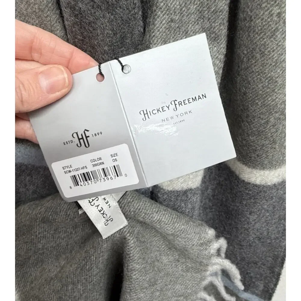 Hickey Freeman Mens 100% Cashmere Scarf Gray Plaid Check New With Tags